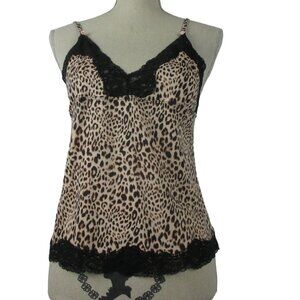 Victoria's Secret Cami Camisole Tank Large Animal Print Cotton Lace Trim Y2K